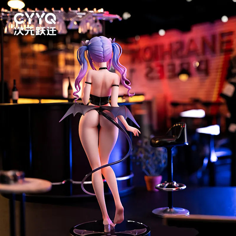 CYYQ Glowing Anime Succubus Girl Figure Twintail Purple Hair Statue Desktop PC Case Decor Collectible Gift For Anime Enthusiasts