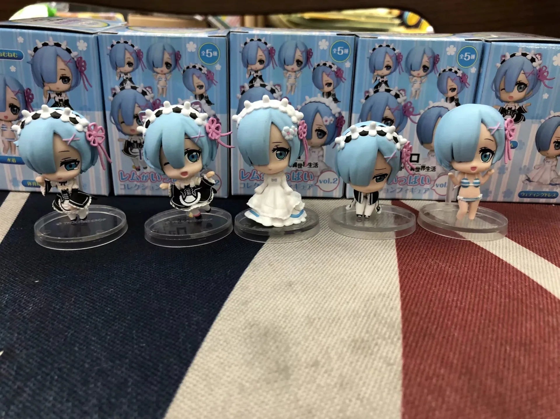 Anime Figure Rem Ram Emilya Cuter Case Model Q Version Collectible Static PVC Model from Zero Begining in Another World Life