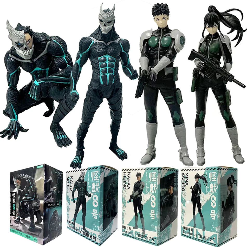 4PCS Amine Kaiju No. 8 Figure Kafka Hibino Mina Ashiro Skeleton Creative Cartoon PVC Model Toys Kids Action Statue Doll Gifts