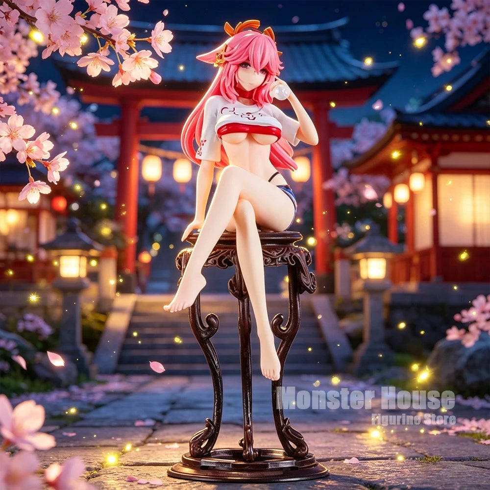 24cm/9.45in Anime Genshin Impact Figure Yae Miko Action Figures Pvc Statue Desktop Ornamen Collection Model Toys Gifts