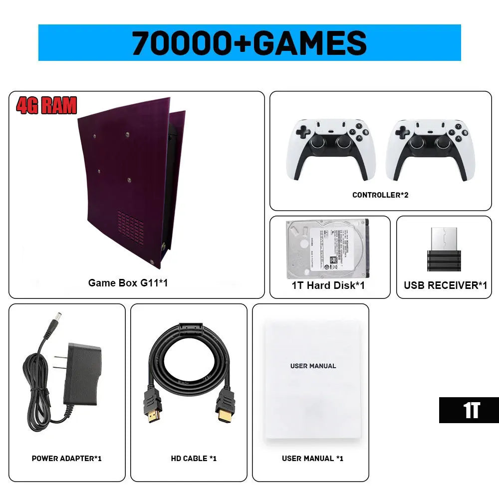 Win11 Game Console G11 70000+Classic Games 2T HDD 4K HD For WII PSP PS2 XBOX SATURN Wireless Controller 4G/8G Support 4 Player