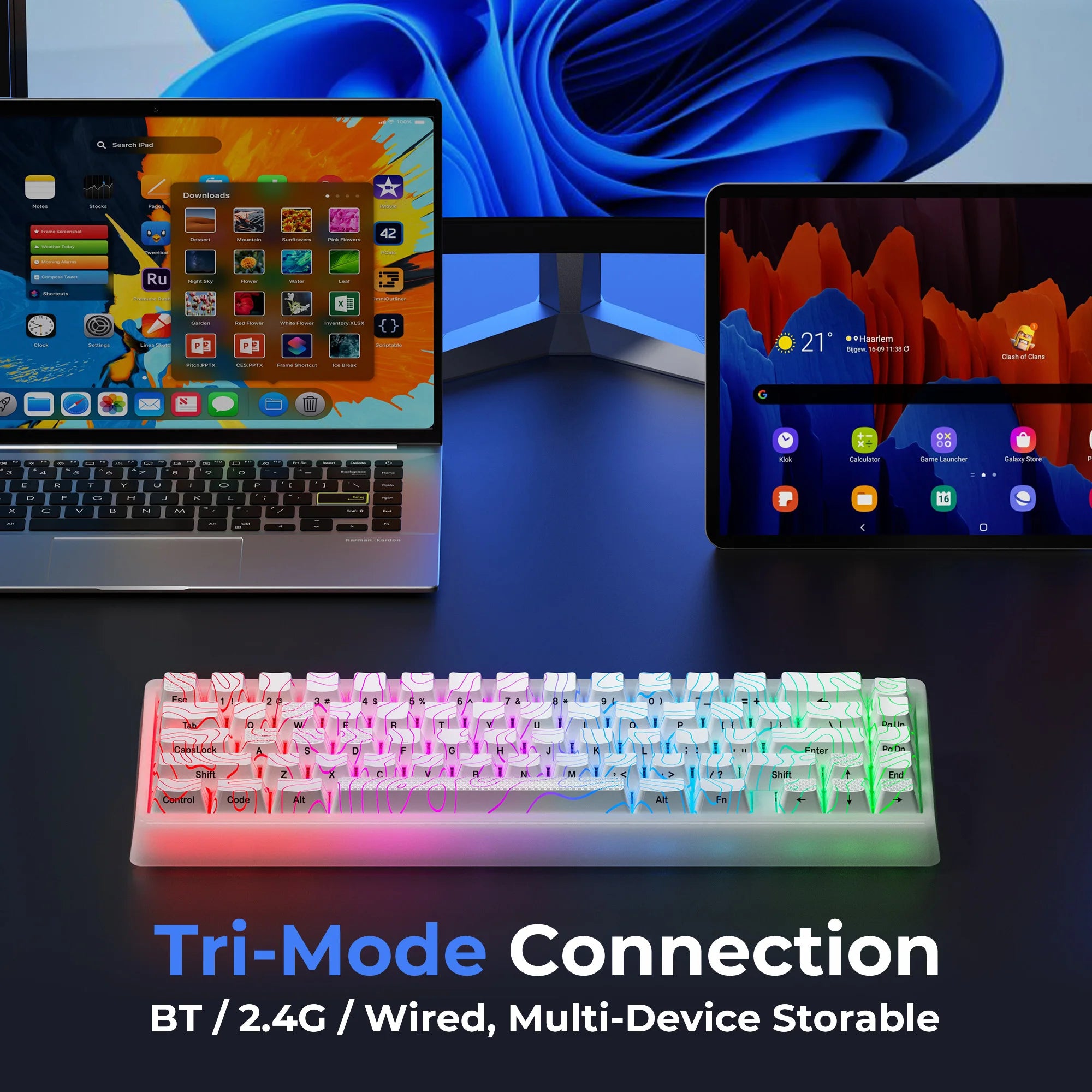 XVX M67 JadeStone Mechanical Keyboard With IMD-Tech Keycaps Hot Swappable Gasket Design Tri-Mode Custom RGB Backlight Keyboard
