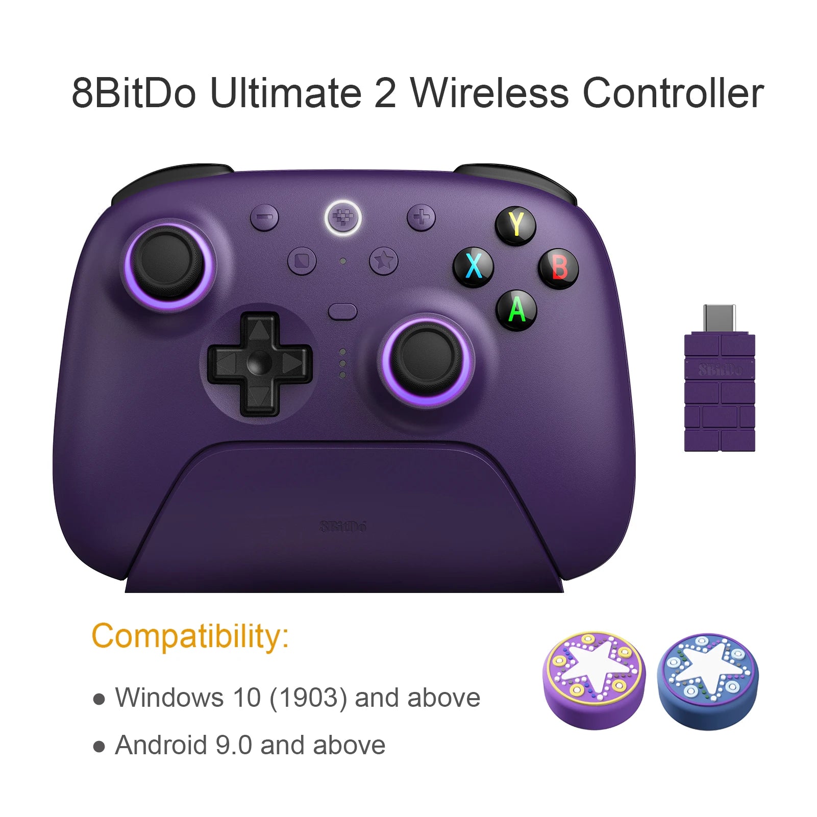 8BitDo Ultimate 2 Wireless Game Controller for Windows 10/11 2.4G Gamepad TMR Joystick with Charging Dock for Android PC Steam