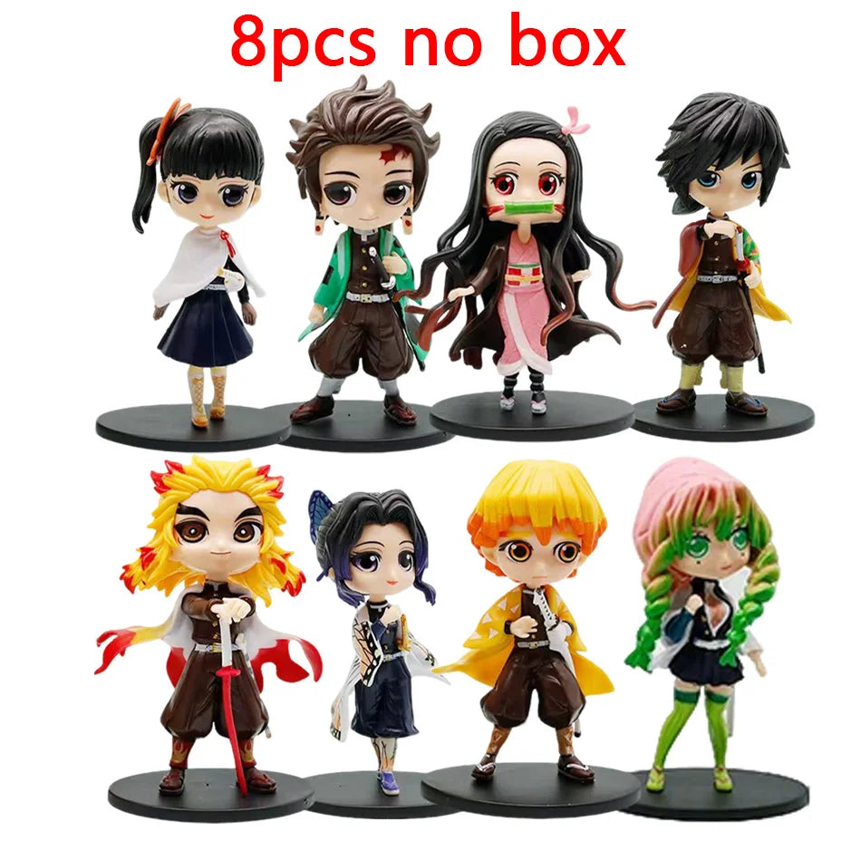 Demon Slayer Q Version Anime Figures 8Pcs Set Tanjiro Nezuko Hashira Collection PVC Model Birthday Christmas Gift for Kids