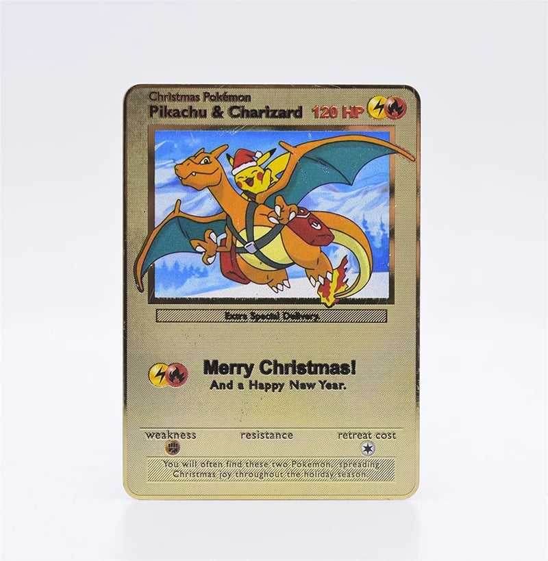Metal Pokemon Cards Letters Golden Charizard Eevee Shiny Iron Pokémon Vmax EX Letters Game Pikachu Christmas Birthday Kids Toys