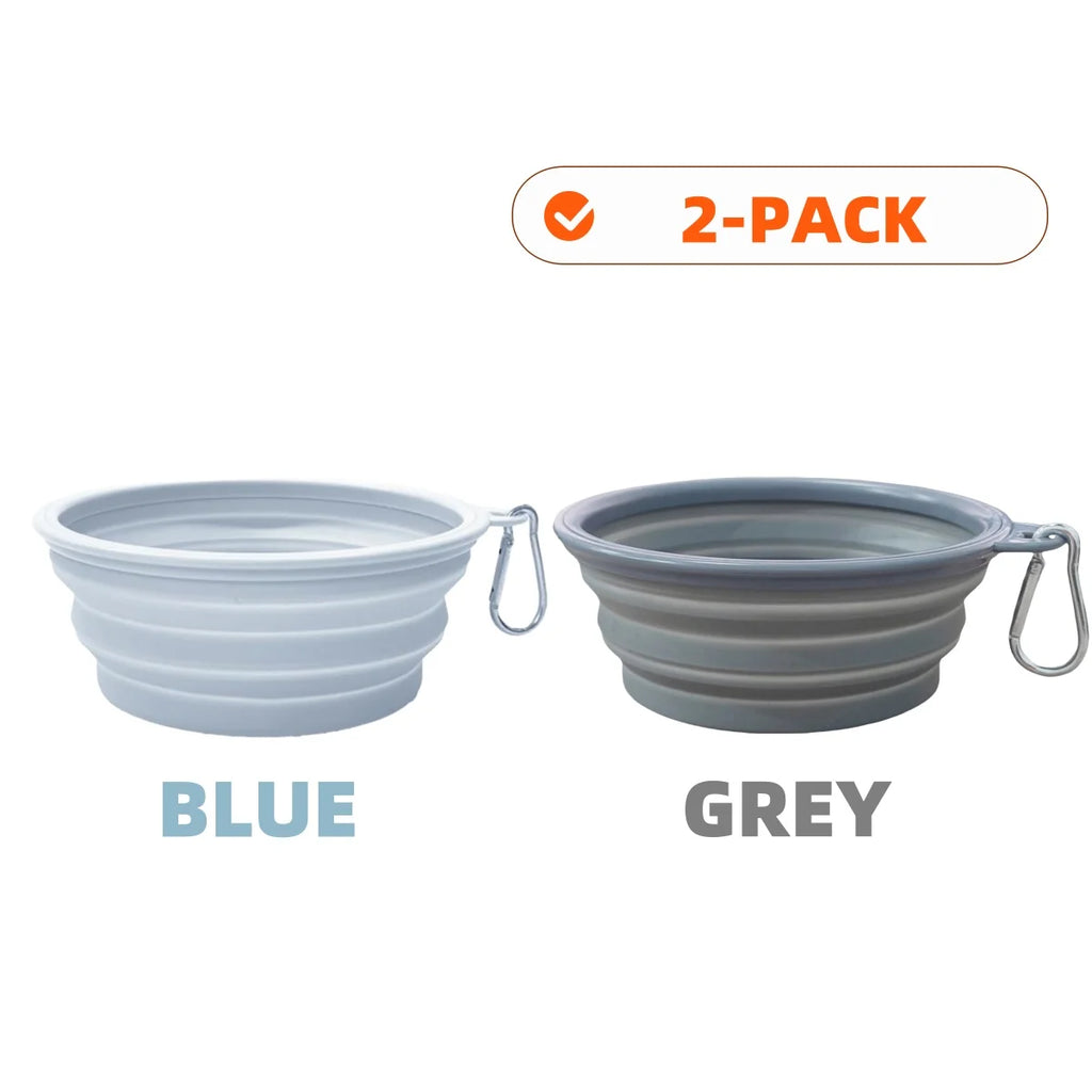 2er-Pack faltbare Silikon-Futter- und Wassernäpfe für Hunde, ideal für Outdoor-Camping und Reisen, mit Karabinerhaken
