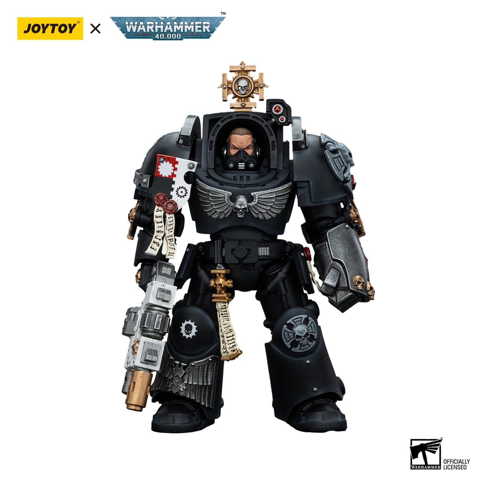 JOYTOY Warhammer 40K 1/18 Scale Action Figure - Iron Hands Terminator Captain with Interchangeable Weapons & Display Base