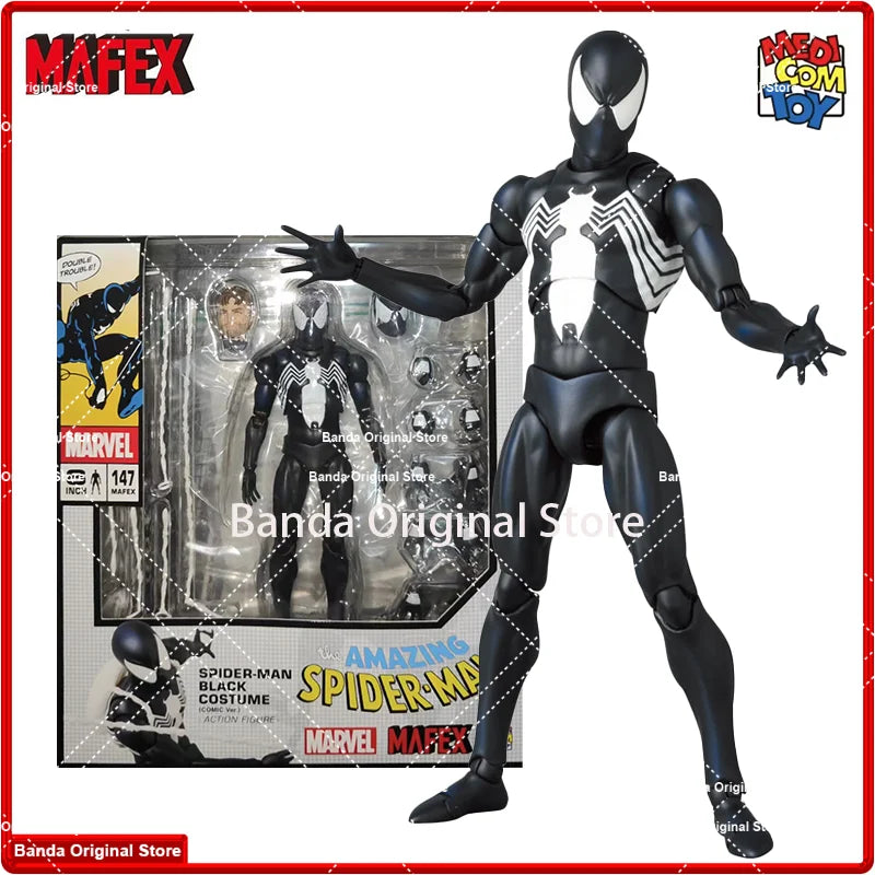 100% In Stock Original Mafex No.147 MAFEX SPIDER MAN BLACK COSTUME COMIC Ver. Anime  Action Collection Figures Model Toys