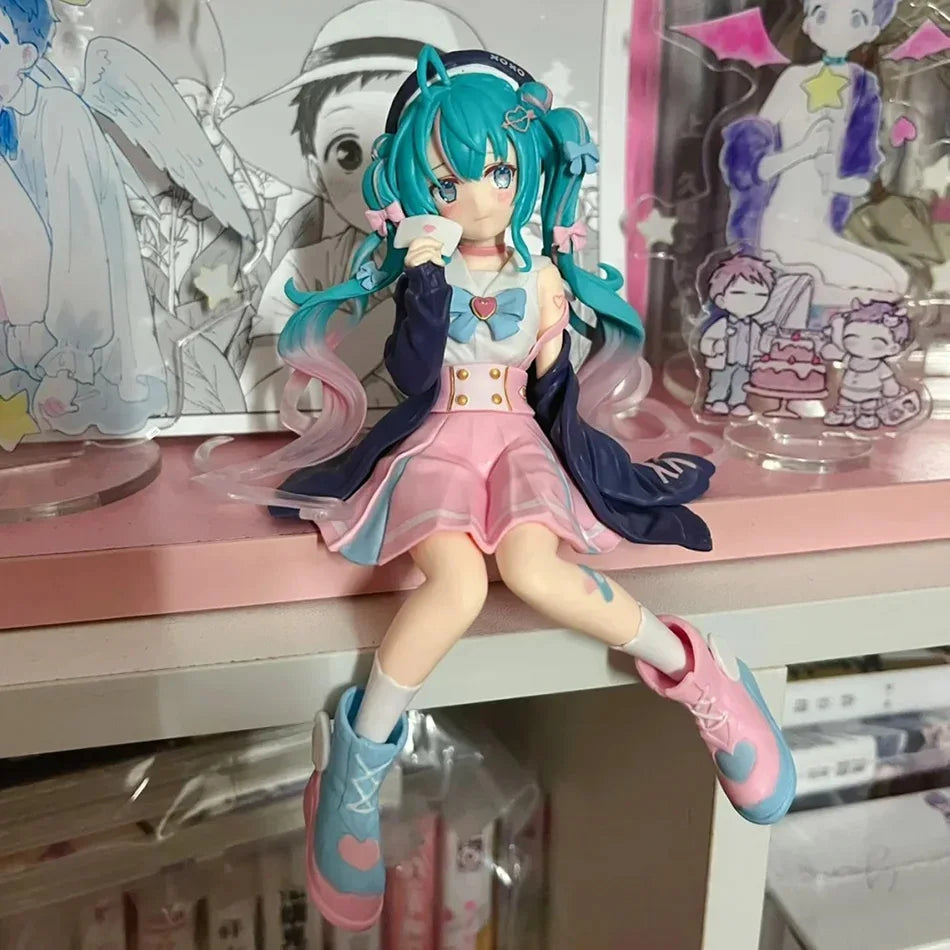 Hatsune Miku Pink Butterfly Flower Fairy Figure 14cm Blue Long Hair Q Version Anime Peripheral Collectible Model
