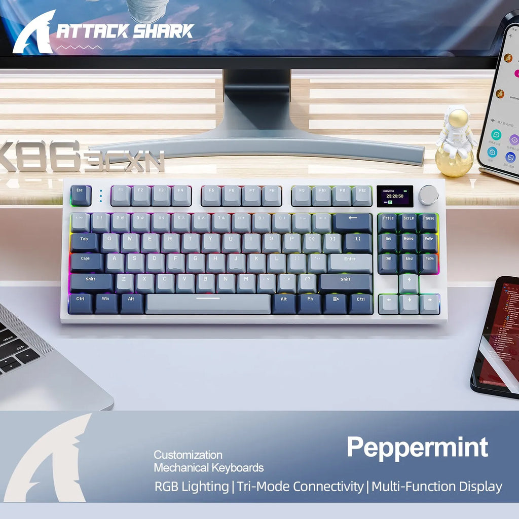 K86 Kabellose, Hot-Swap-fähige mechanische Tastatur, Bluetooth/2,4 GHz, mit Bildschirm und Lautstärkeregler für Spiele und Arbeit