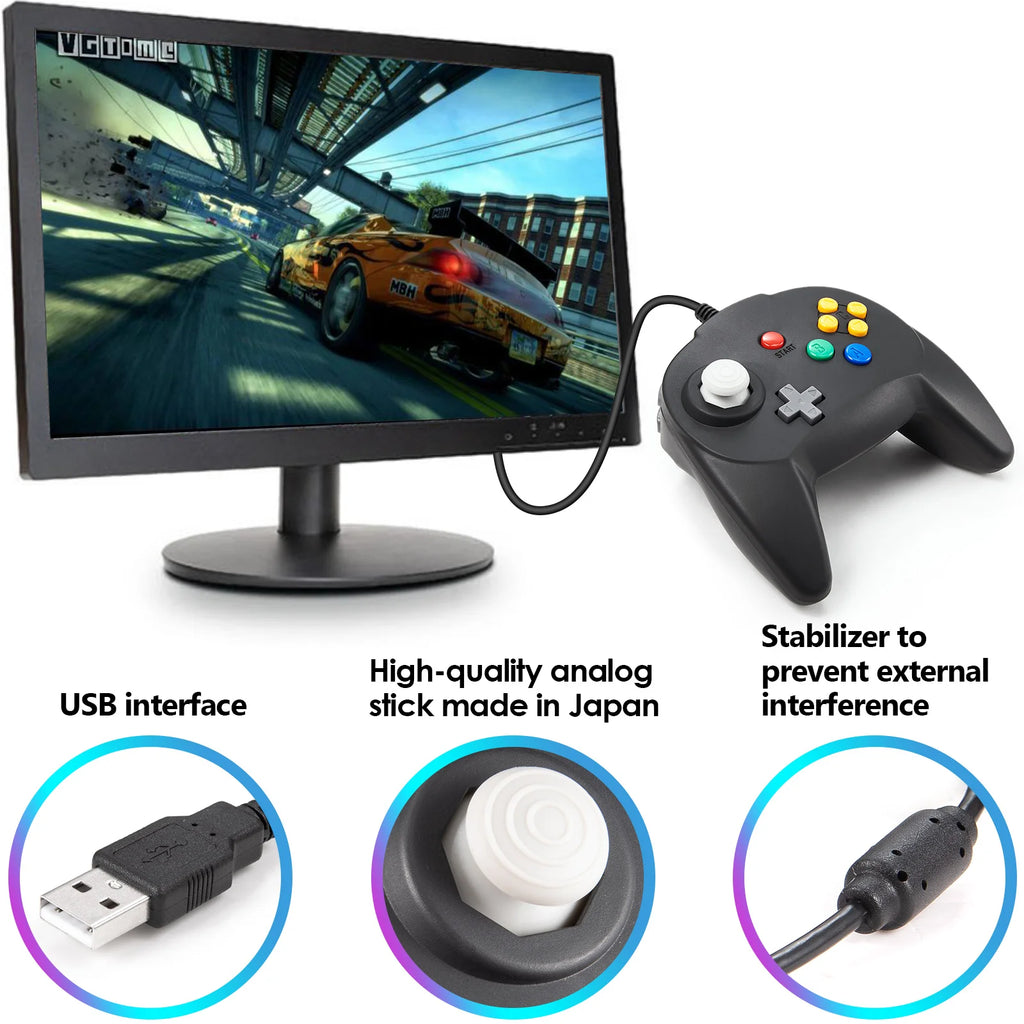 [USB Version]Mini Controller for Classic N64 Games,Wired Gamepad Joystick for Windows PC Mac Raspberry Pi Linux Switch Console