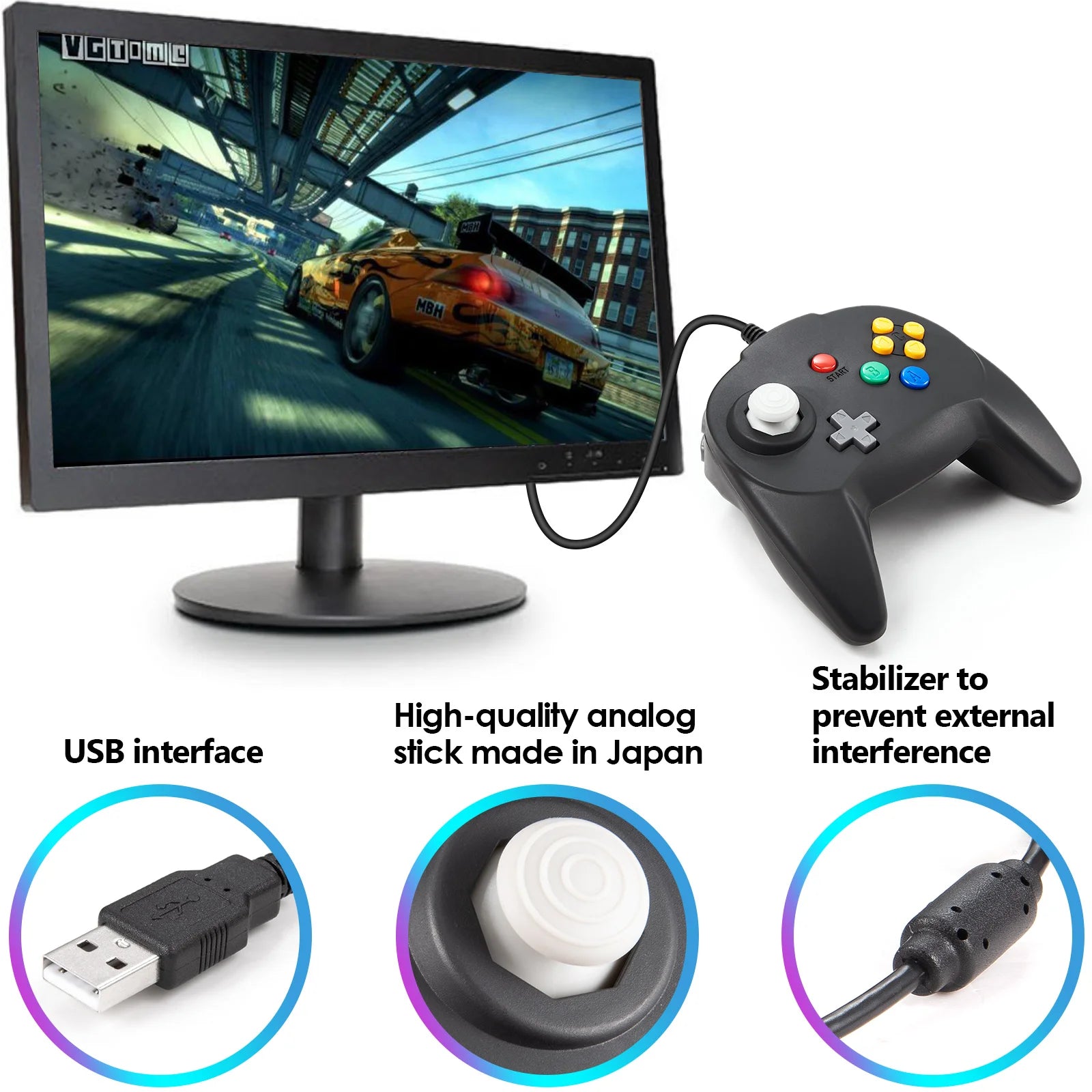 [USB Version]Mini Controller for Classic N64 Games,Wired Gamepad Joystick for Windows PC Mac Raspberry Pi Linux Switch Console