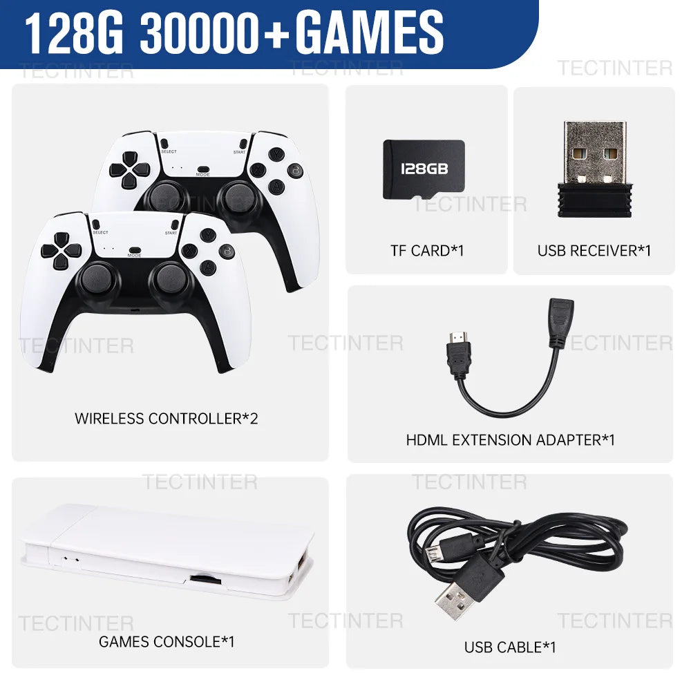 M15 4K Game Stick Mini-Retro-Videospielkonsole Eingebaute 30.000 Spiele Drahtlose Gamepads Videospiel-Controller Unterstützung für 2 Spieler