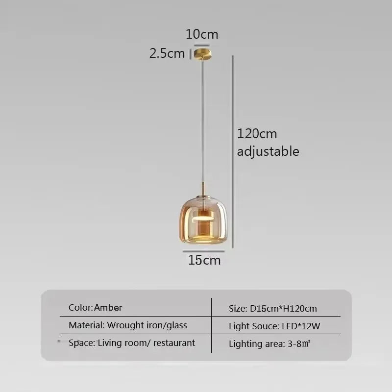 Modern LED Pendant Light Glass Smoke Gray Amber 15/26/38cm Dinner Table Hotel Lobby Bedroom Interior Lamp Home Fixture Decoratio