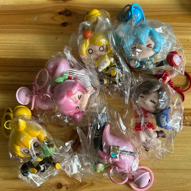 6pcs/set New Anime Hatsune Miku Rin Len Falling series Kawaii Q version Figures PVC Key Chain Bag pendant Model Toys Gifts