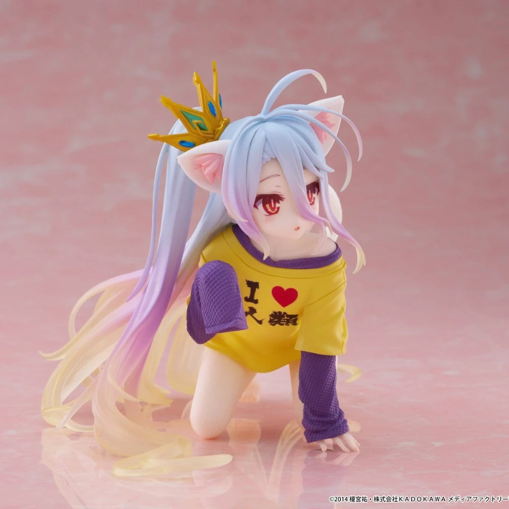 In Stock Taito Original Genuine No Game No Life: Zero Shiro Desktop Cute Figure White To Cat Ear T-Shirt 13cm Model Toy Figures