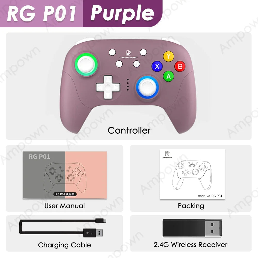 ANBERNIC RG P01 Gamepad Wireless Gaming Controller Hall Trigger Joystick Macro Key RGB Breathing Light For Switch PC Android IOS
