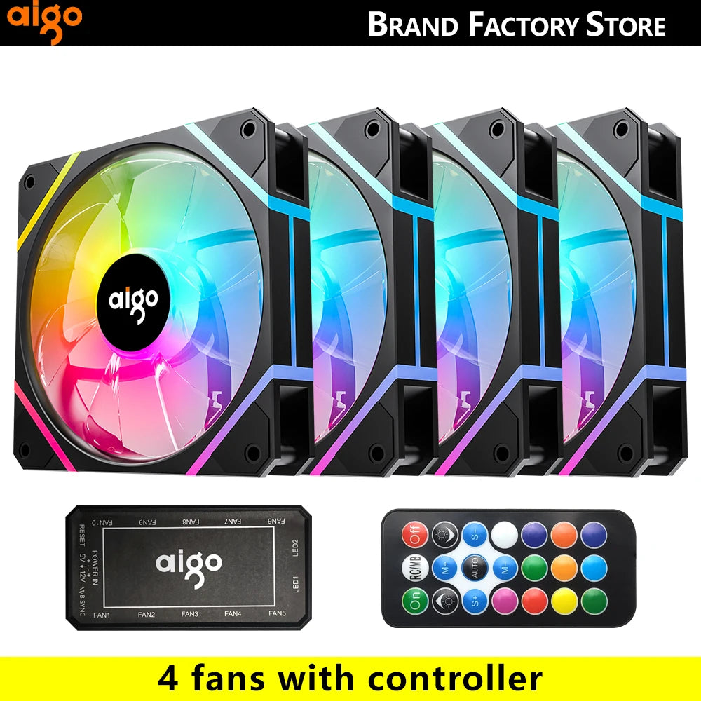 Aigo AM12 RGB-Lüfter für PC-Steuerung, 120-mm-Computergehäuse-Lüfter-Kit, 6-poliger Wasserkühler, CPU-Lüfter, Argb-12-cm-Lüfter