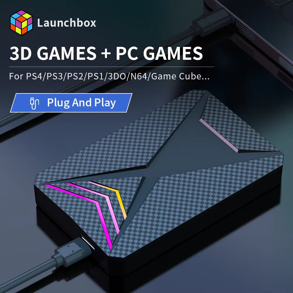 Launchbox 2T Portable Game Hard Drive With 4000+ 3D&PC Games Emulator Gaming HDD For PS4/PS3/PS2/Switch/PS1/WII/WIIU For Win PC
