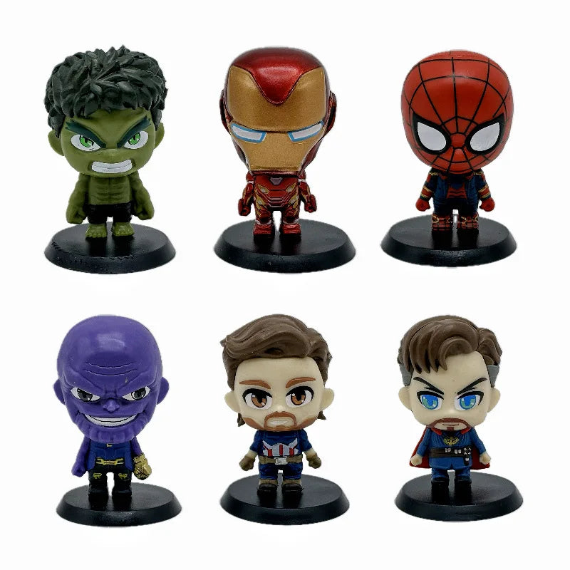 6pcs/set Marvel The Avengers Steve Rogers Iron Man Spider-Man Q Ver. PVC Action Figure Anime Figure Car Decoration Model Toys