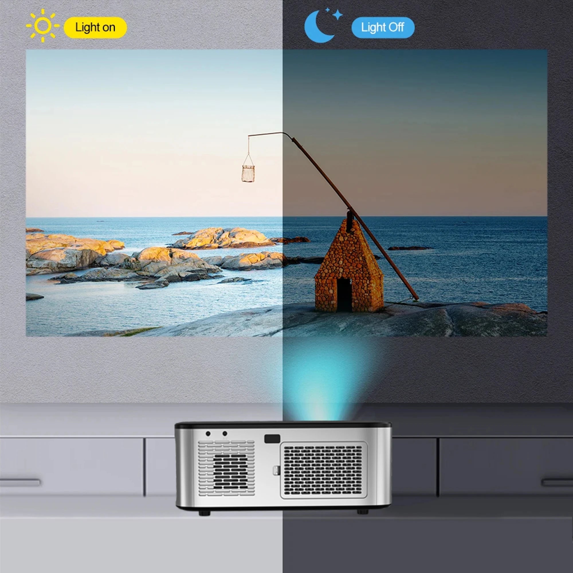 Horlat Projector 1600Ansi Lumens Outdoor 1080P Full HD Beamer 4K Video WiFi Android Projector 3D Movie Home Theater Game Devices