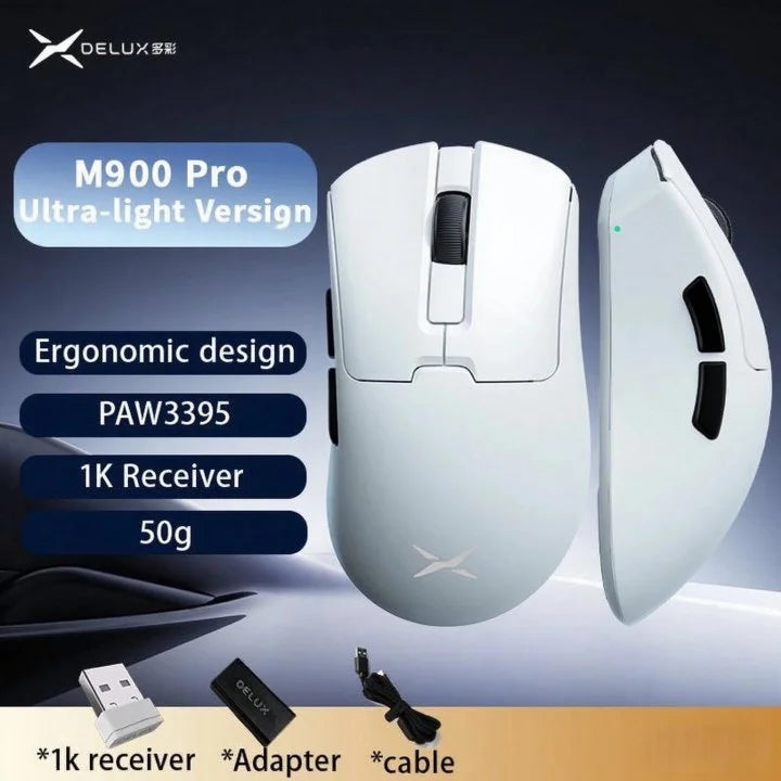 Delux M900PRO Ultra-light Version Wireless Gaming Mouse Ergonomic 1K/8K Polling Rate 50g PAW3395 for Right Big Hand PC Gamer