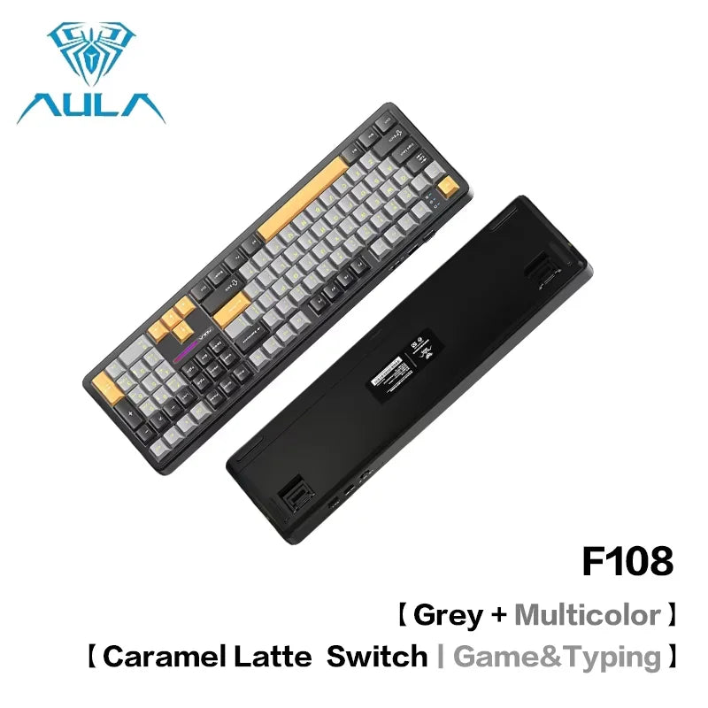 AULA F108 Pro Bluetooth 2.4G wired three-mode connection mechanical keyboard full-key hot-swappable gasket structure RGB light