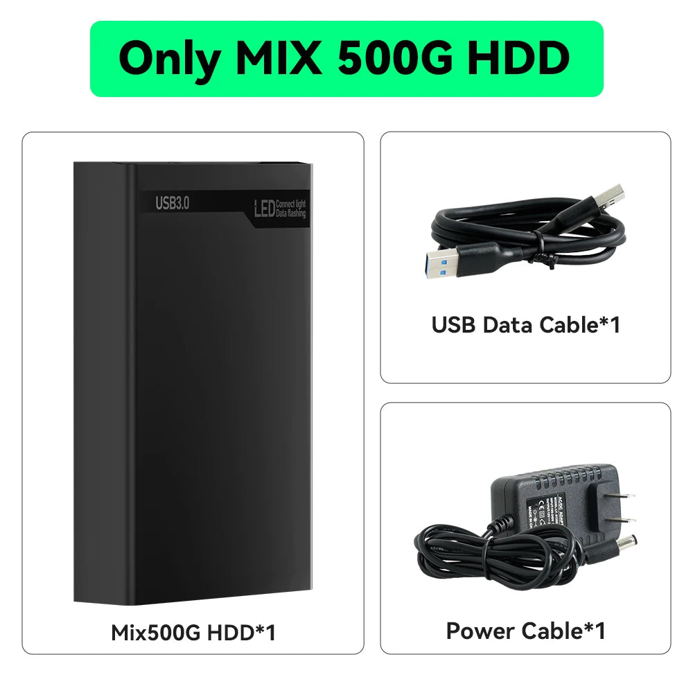 MIX500G Spielfestplatte mit über 38200 Retro-/PC-Spielen, Plug &amp; Play-Spielkonsolen für PS3/PS2/Switch/SNES/XBOX/N64/WII/GBA für Windows