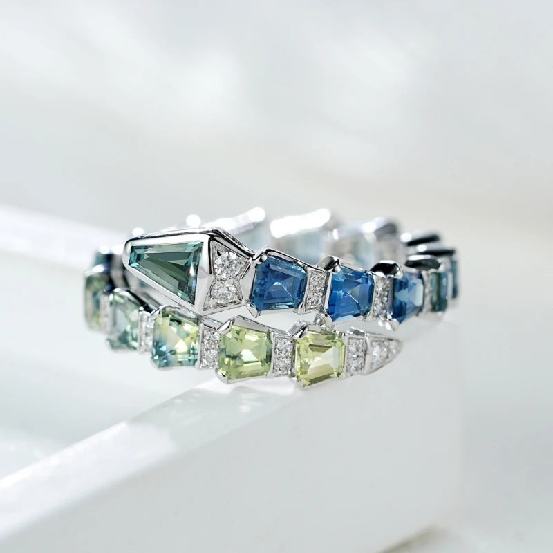 BELLUX Fine Jewelry Customized Ring 18k Gold Material Natural Gemstone Green Snake Full Diamond Ring