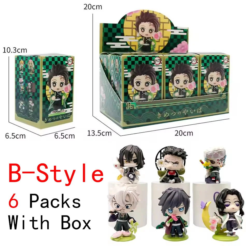 Anime 6Pcs/Set Q Version Demon Slayer Figurine  Boxed Model Ornament Accessory Cartoon Movability Kits Mascot Kid Toy Gift