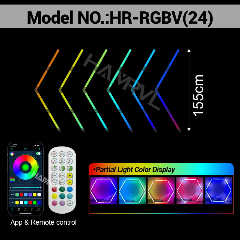 RGB Hexagon LED Lighting Colorful Change Dimming Deco Light for Car Garage Gym Party Club Stage Gaming Sound pickup Wall Ceiling