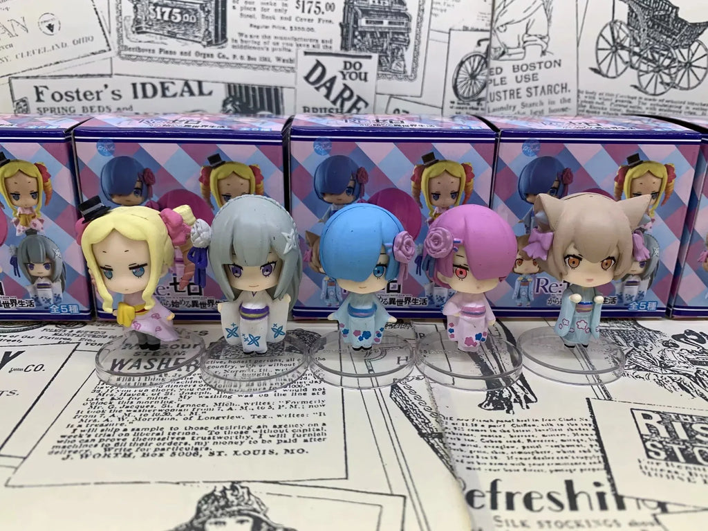 Anime Figure Rem Ram Emilya Cuter Case Model Q Version Collectible Static PVC Model from Zero Begining in Another World Life