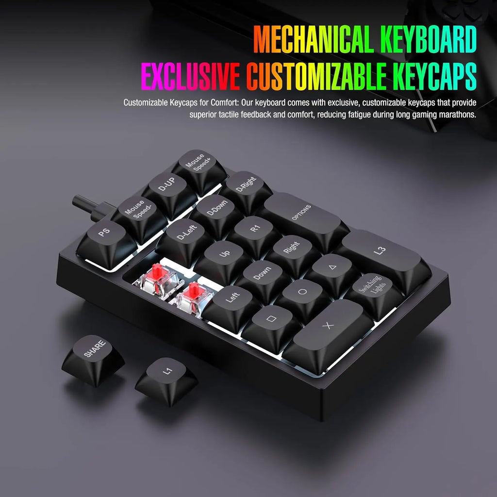 Keyboard and Mouse Converter Set for PS4 | 21-Key Mechanical Gaming Keyboard + Gaming Mouse | 1:1 PC Experience for FPS Games