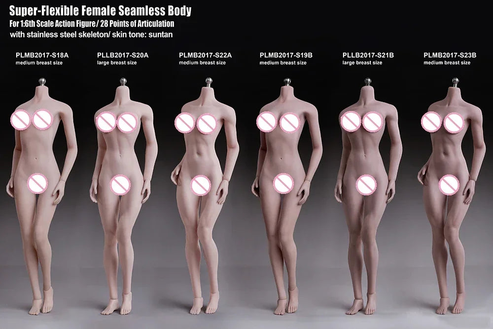 TBL S04 S01 S19 1/6 Female Super-flexible Body Doll Phicen Stainless Steel Skeleton Suntan Pale Large/small Breast Action Figure