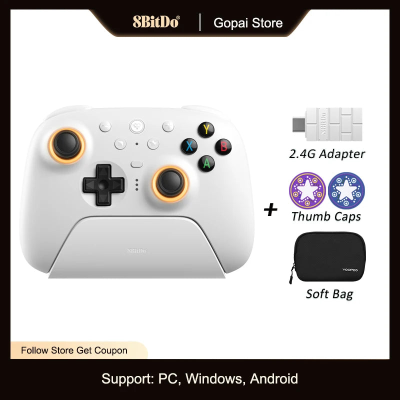 8BitDo Ultimate 2 Wireless, TMR Joysticks & Hall Effect Triggers Controller with Charging Dock for PC,Windows 10,11,Android