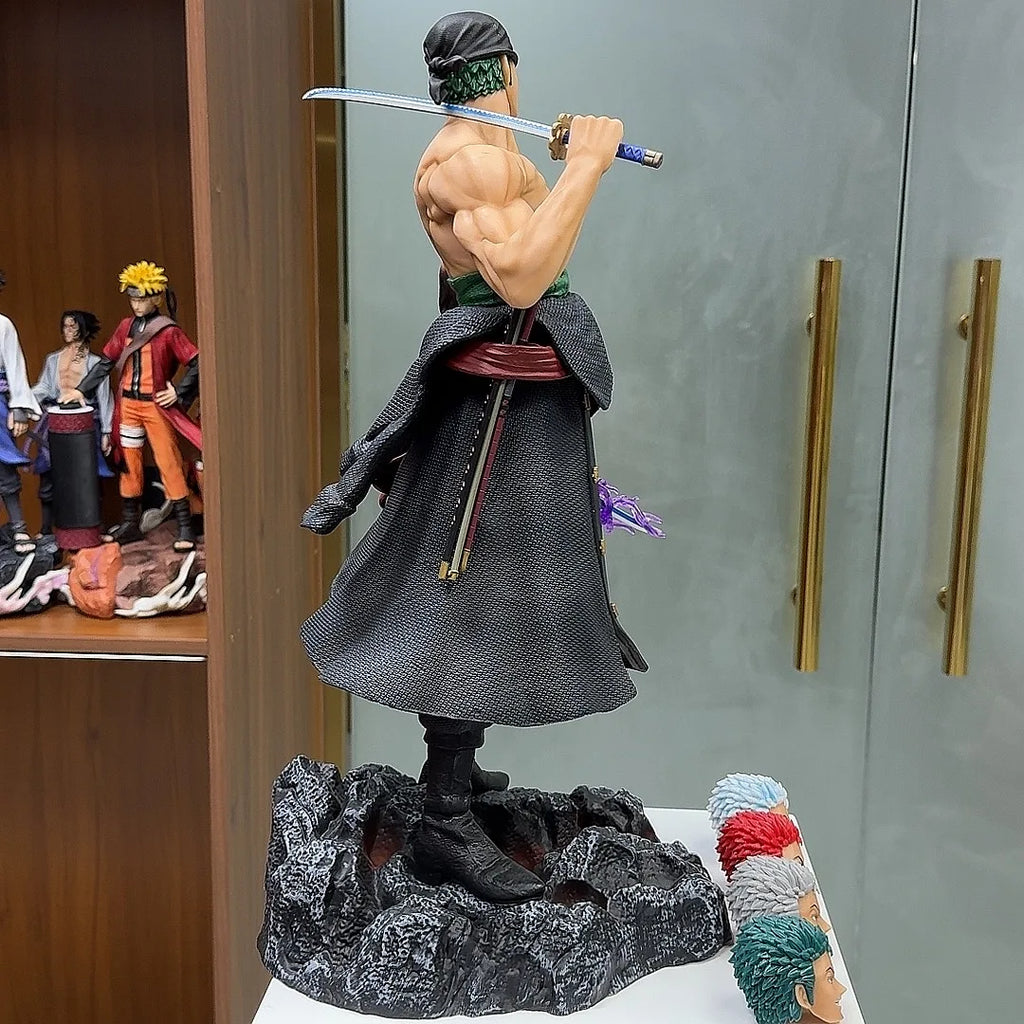 50 cm Anime One Piece Tragemesser Roronoa Zoro 5 Austauschbare Köpfe Statue Modell Figur Sammlerstück Ornament Spielzeug Geschenk