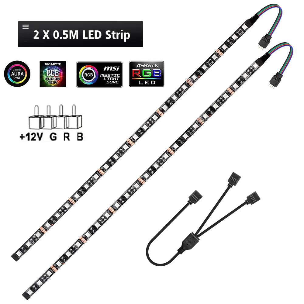 12V 4 Pin RGB Led Strip Light PC Gamer Led Tape Splitter Cable 5050 RGB Strip For Aura Sync MSI Mystic Light Motherboard Control