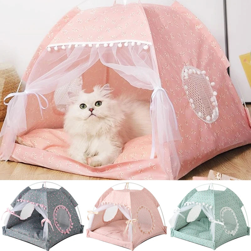 Foldable Pet Cat Tent Bed Four Seasons Universal for Cat and Dog Pet Nest Summer Cool Mat Portable Breathable Cat House Cave Hut