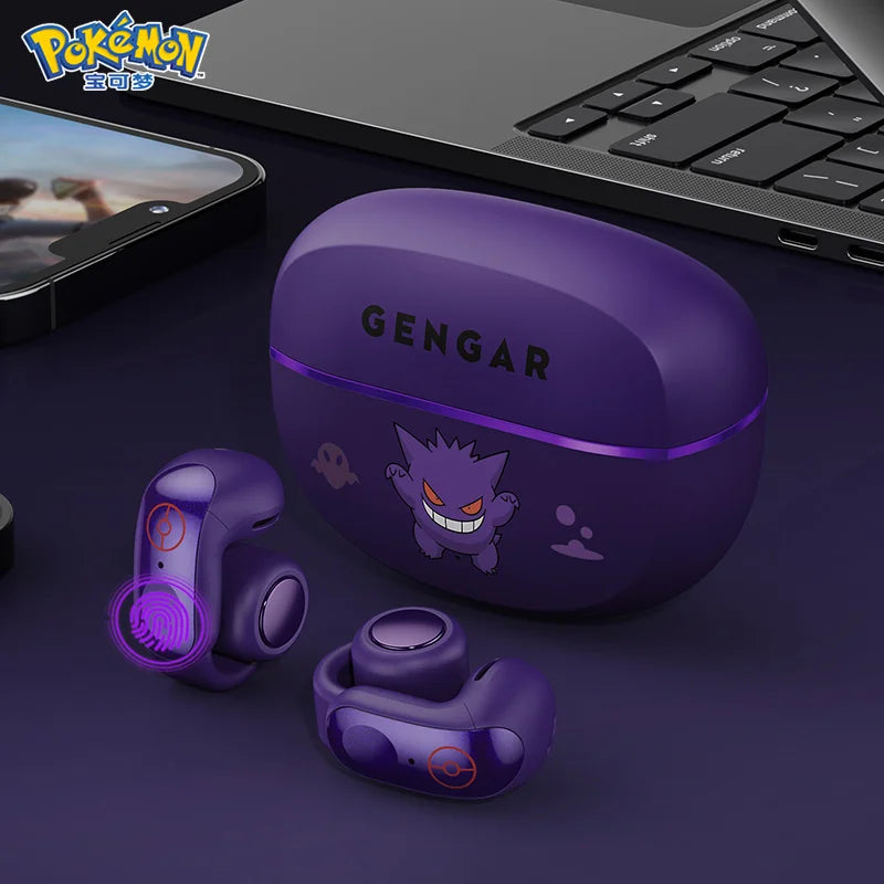 Gengar PokéMon Bluetooth Headset Ear Clip Hifi Stereo Wireless Game Sports Earbuds Long Battery Life Trendy Anime Gift