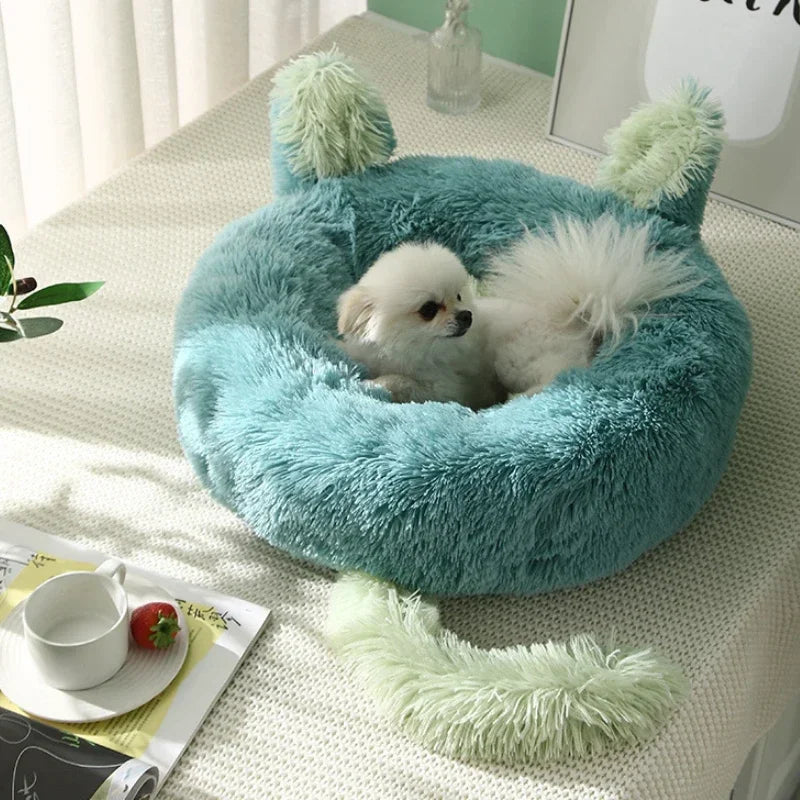 Cartoon Cat Bed Pet Nest Super Soft Warm Round Pet for Bed Semi Enclosed Dog and Cat House 2 in 1 Sleeping Bag Cat Princess Bed