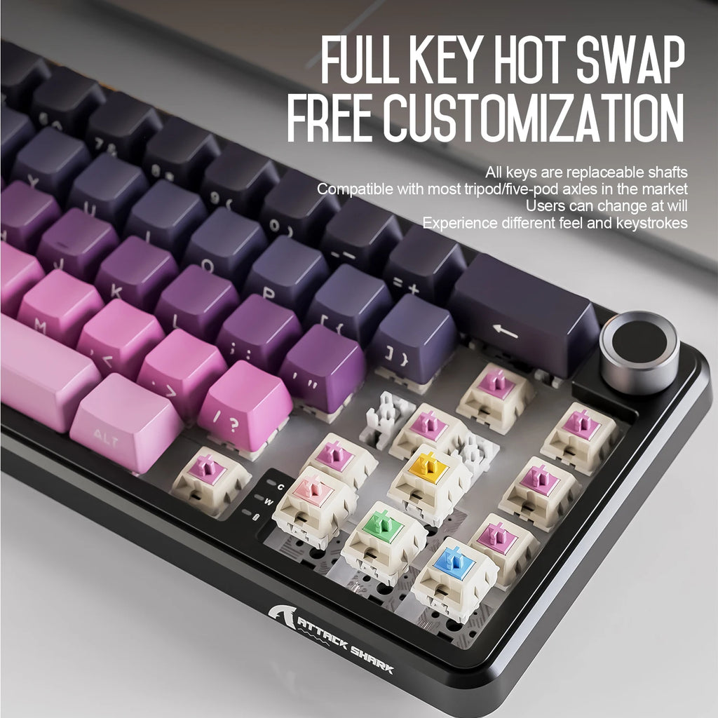 Attack Shark X66 Wireless Mechanical Keyboard,RGB Lighting,Hot-swappable,Metal Knobs,Suitable for FPS. games,Win&Mac