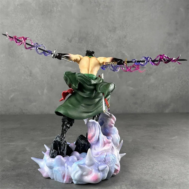 One Piece Roronoa Zoro Actionfigur im Dreischwert-Stil, Doppelkopf-Statue, Anime-Modell, Spielzeug, Tischdekoration, Sammlerstück, Geschenk für Fans
