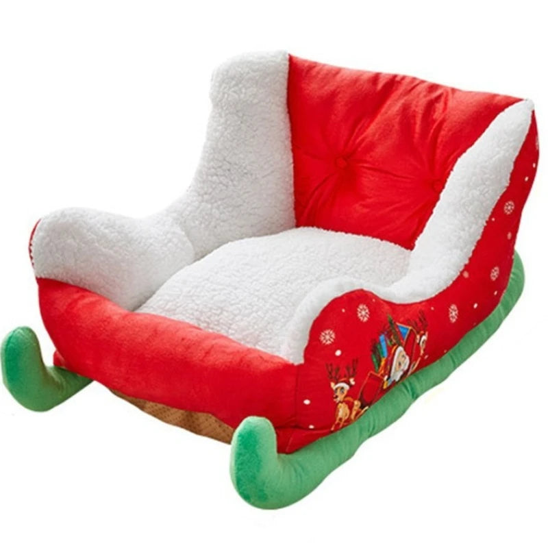 Christmas Dog Bed Red Christmas Sleigh Pet Bed Plush Indoor Outdoor Dog Sofa Bed Washable Holiday Themed Pet Nest for Cats Dogs