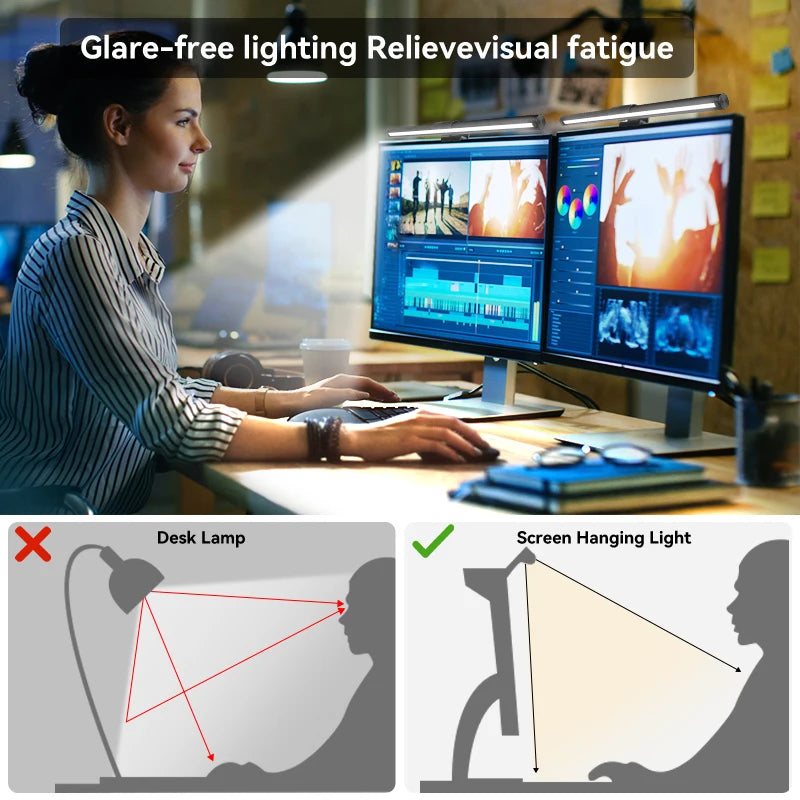 LED Monitor Light Bars Computer Lamps Screen Hanging Light Stepless Dimming PC Monitor Lamp for Gaming Office Study Bedroom