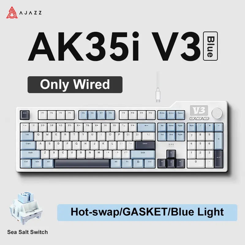 НОВА Ajazz AK35I V3 MAX Трирежимна Жична Bluetooth Безжична Геймърска Клавиатура Уплътнение Пълен Ключ Hot Swap 104 Ключа Персонализирана Клавиатура