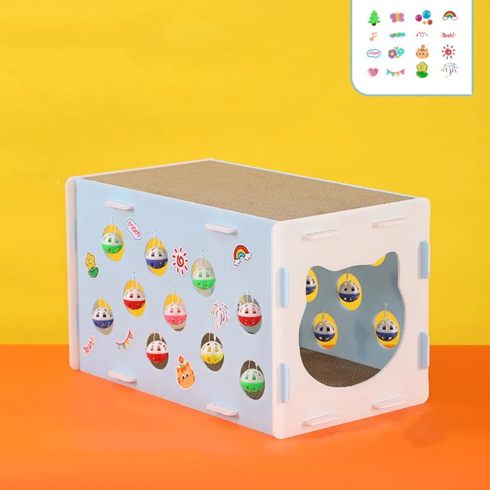 Doppelschichtiges Katzenkratzbetthaus, abnehmbares, verschleißfestes Haustiertunnelnest, doppelte Öffnung mit Bällen, Katzenschlafnest