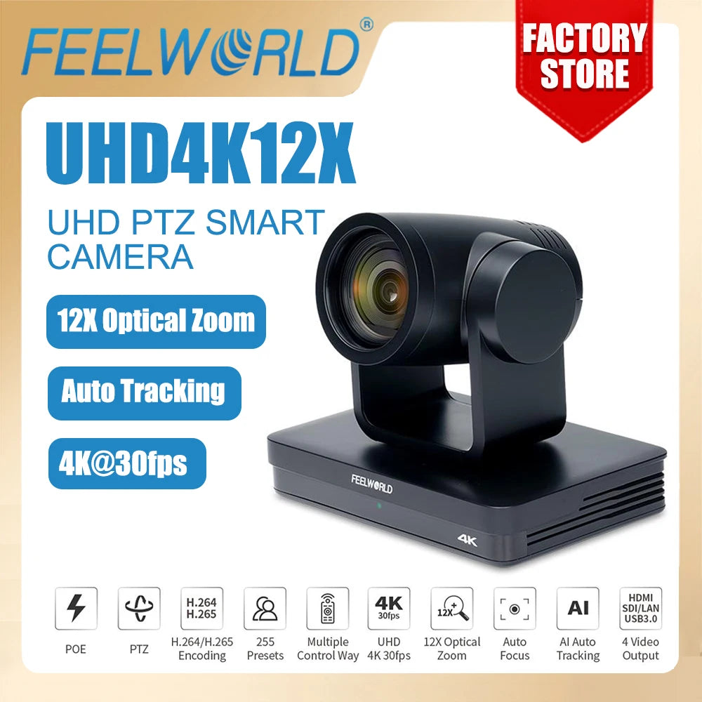 FEELWORLD UHD4K12X PTZ Kamera 12X Optischer Zoom 4K 30FPS Für Video Konferenz Broadcast Live-Streaming Bildung SDI HDMI USB IP