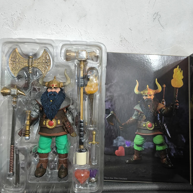Original Neca Dragon And Dungeon Anime Figure Dwarf Warrior Elkhorn Action Figures Handheld Model Toy Collectible Birthday Gifts