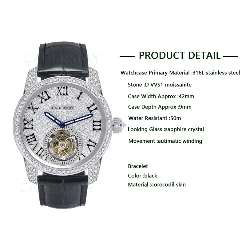 Cadermay D VVS1 Moissanite Stone Luxury 316L Stainless Steel Watch For Women Men High-quality Watches