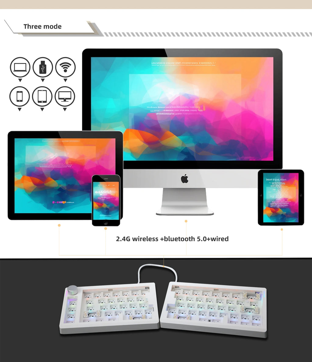 GMK70 Split Type Customized Gaming Mechanical Keyboard Kit Hot swappable Gasket Customized Ergonomic Keyboard Supports QMK/VIA